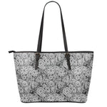 Black And White Western Flower Print Leather Tote Bag
