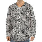 Black And White Western Flower Print Long Sleeve Baseball Jersey