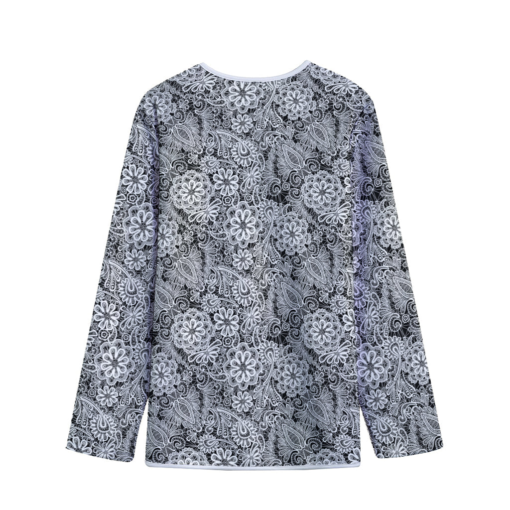 Black And White Western Flower Print Long Sleeve Short Coat