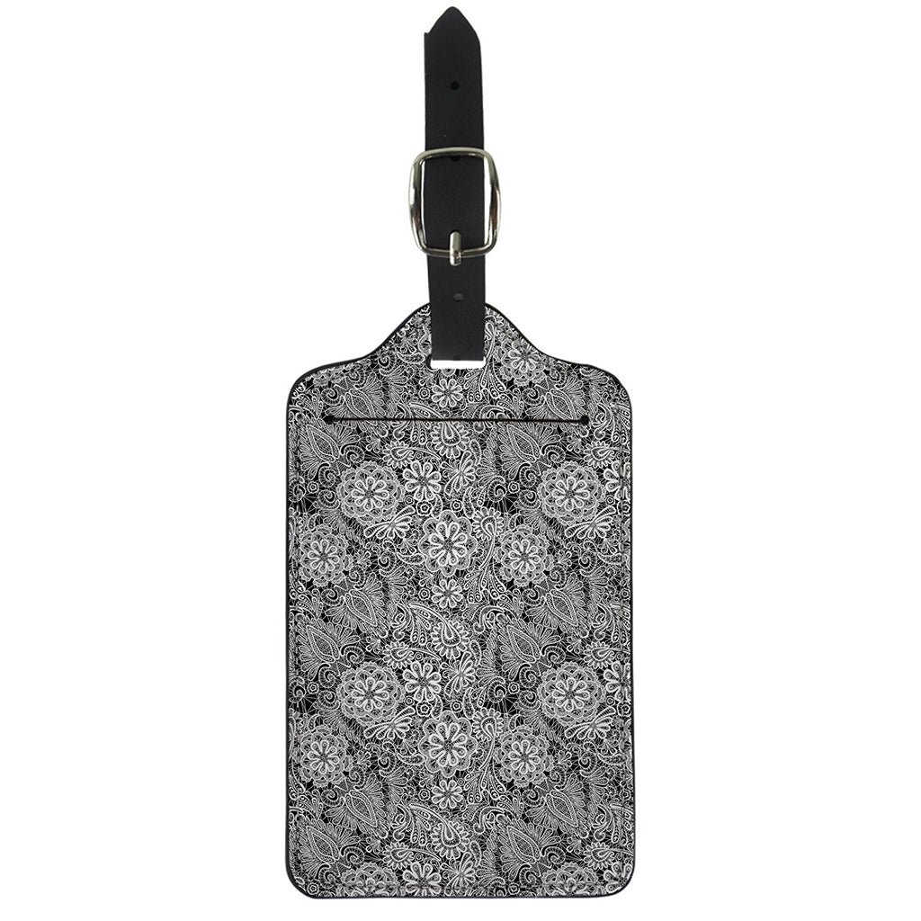 Black And White Western Flower Print Luggage Tag