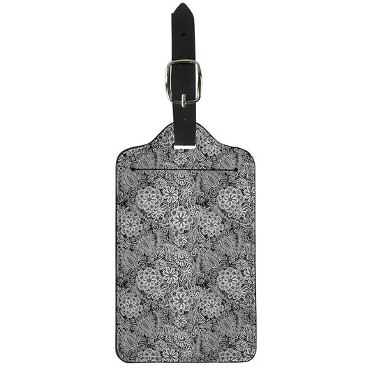 Black And White Western Flower Print Luggage Tag