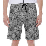 Black And White Western Flower Print Men's Beach Shorts