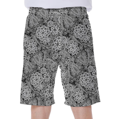 Black And White Western Flower Print Men's Beach Shorts