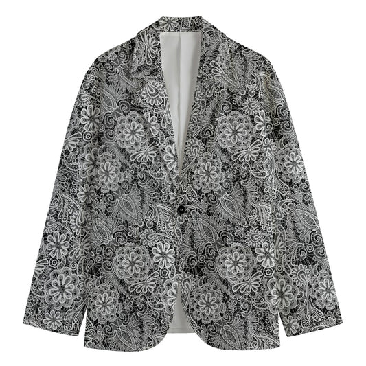 Black And White Western Flower Print Men's Blazer