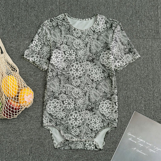 Black And White Western Flower Print Men's Bodysuit