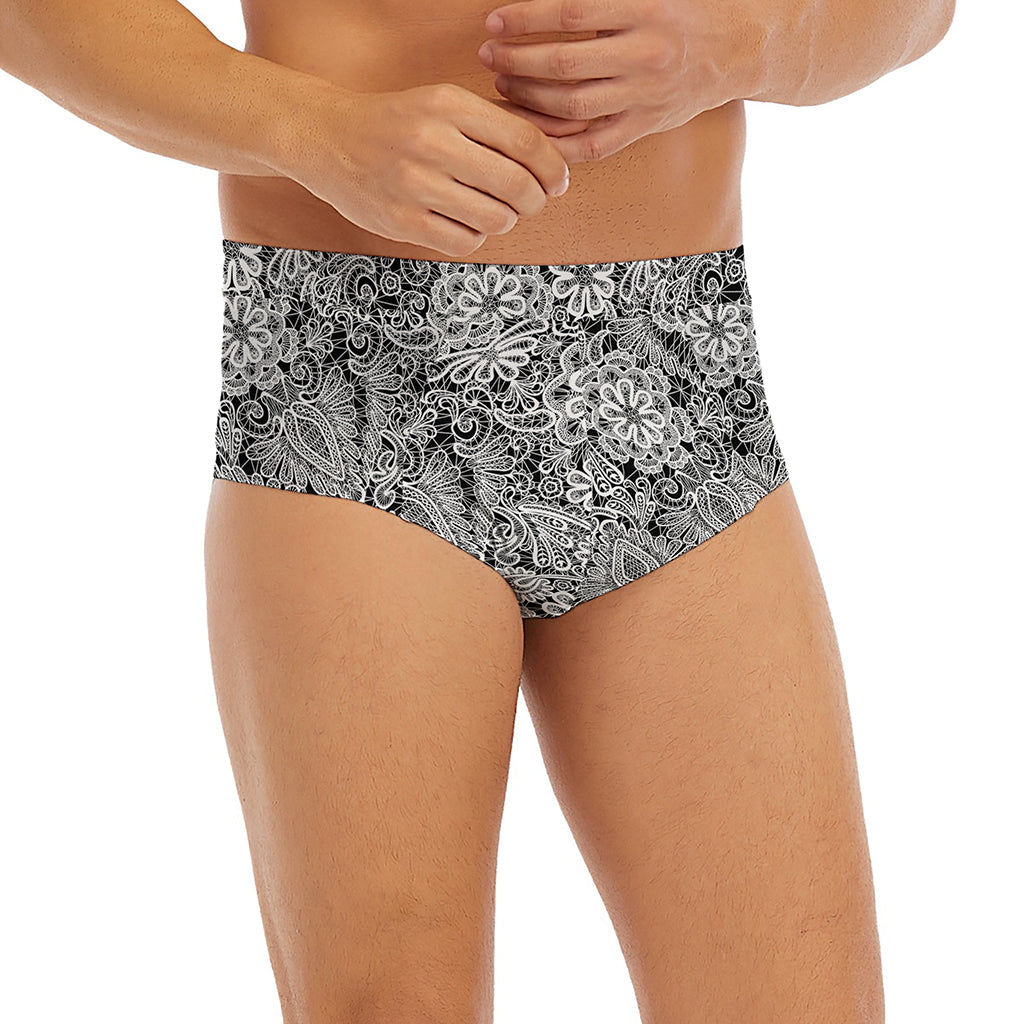 Black And White Western Flower Print Men's Briefs