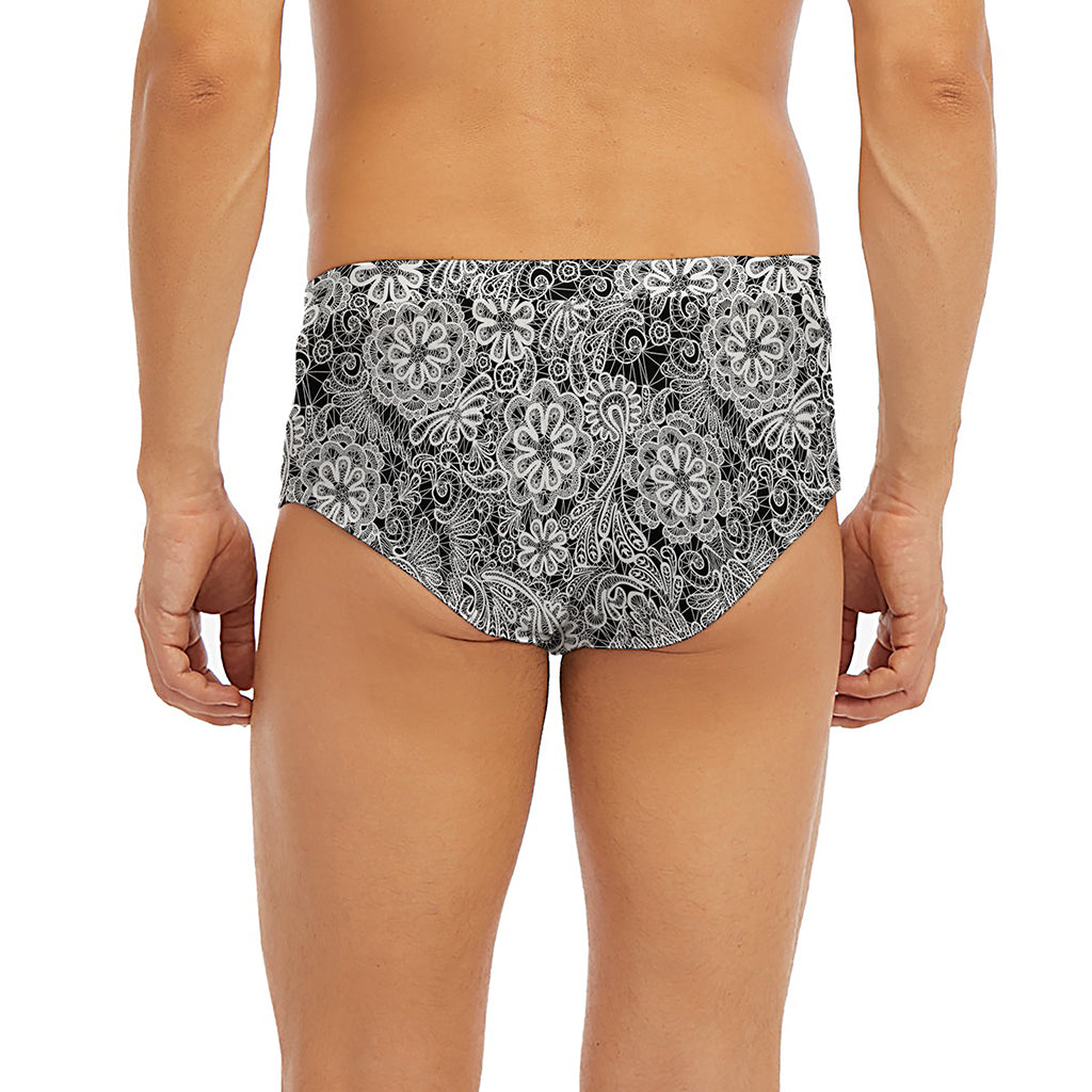Black And White Western Flower Print Men's Briefs