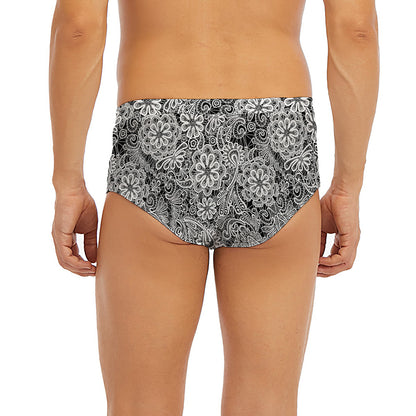 Black And White Western Flower Print Men's Briefs