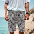 Black And White Western Flower Print Men's Cargo Shorts