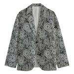 Black And White Western Flower Print Men's Cotton Blazer