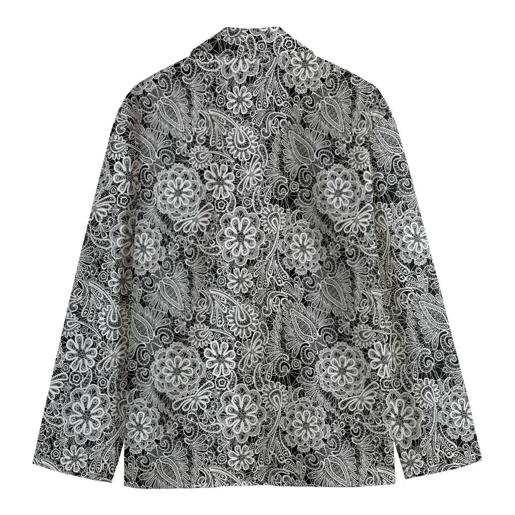 Black And White Western Flower Print Men's Cotton Blazer