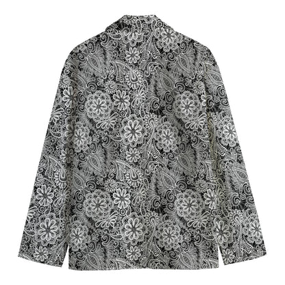 Black And White Western Flower Print Men's Cotton Blazer