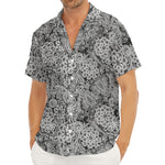 Black And White Western Flower Print Men's Deep V-Neck Shirt