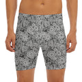 Black And White Western Flower Print Men's Long Boxer Briefs