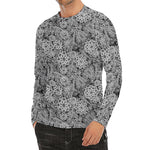 Black And White Western Flower Print Men's Long Sleeve Rash Guard