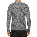 Black And White Western Flower Print Men's Long Sleeve Rash Guard