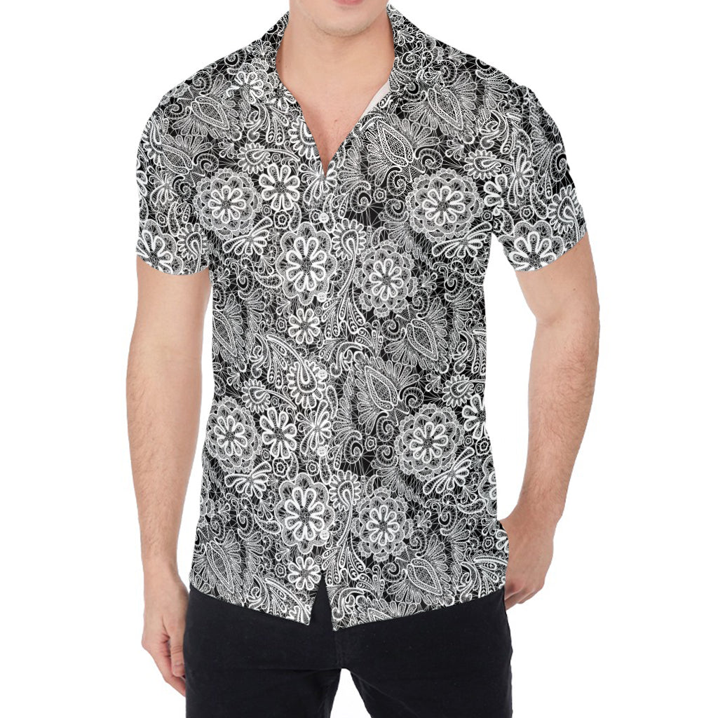 Black And White Western Flower Print Men's Shirt