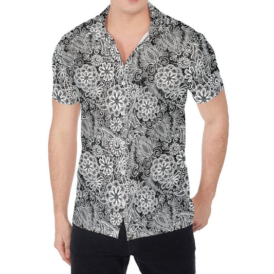Black And White Western Flower Print Men's Shirt