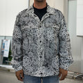 Black And White Western Flower Print Men's Shirt Jacket