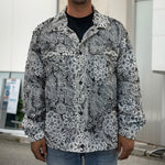 Black And White Western Flower Print Men's Shirt Jacket