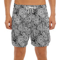 Black And White Western Flower Print Men's Split Running Shorts