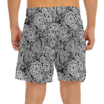 Black And White Western Flower Print Men's Split Running Shorts