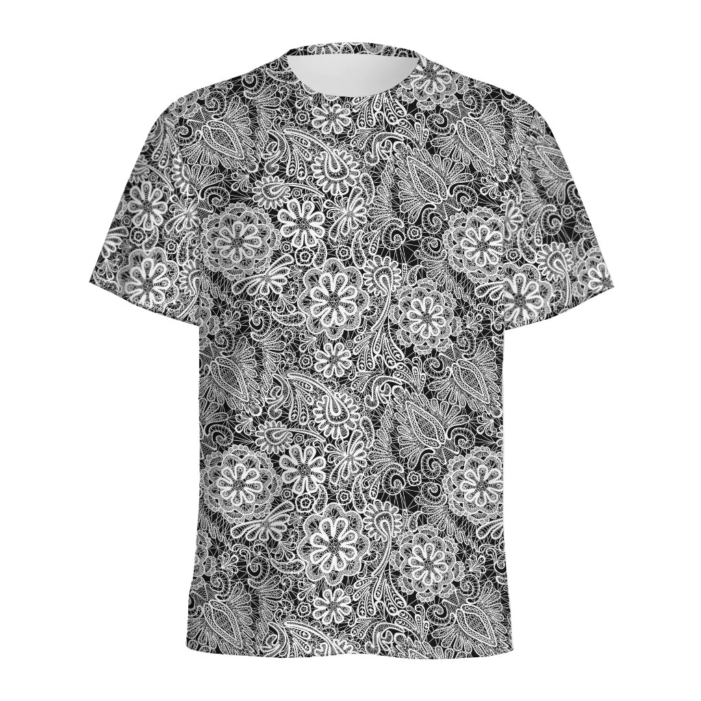 Black And White Western Flower Print Men's Sports T-Shirt