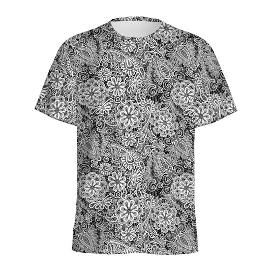 Black And White Western Flower Print Men's Sports T-Shirt