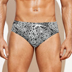 Black And White Western Flower Print Men's Swim Briefs