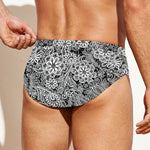 Black And White Western Flower Print Men's Swim Briefs
