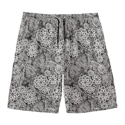 Black And White Western Flower Print Men's Swim Trunks