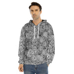 Black And White Western Flower Print Men's Velvet Pullover Hoodie
