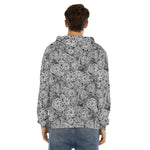Black And White Western Flower Print Men's Velvet Pullover Hoodie