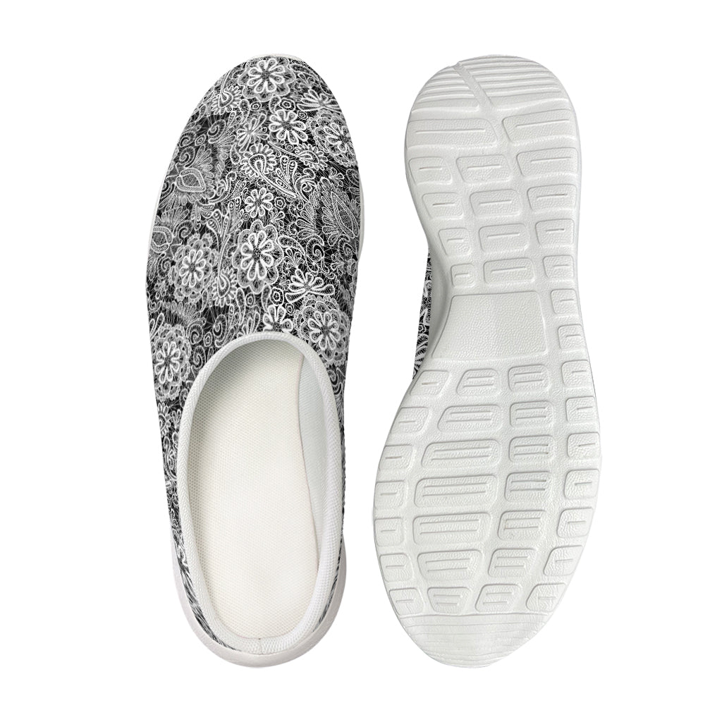 Black And White Western Flower Print Mesh Casual Shoes