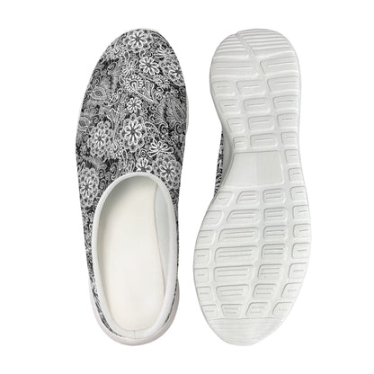 Black And White Western Flower Print Mesh Casual Shoes