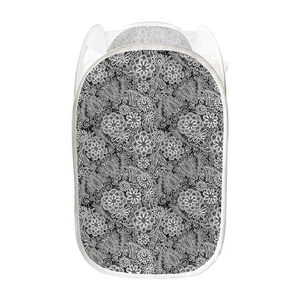 Black And White Western Flower Print Mesh Laundry Hamper