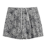 Black And White Western Flower Print Mesh Shorts