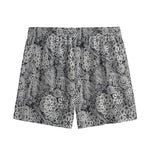 Black And White Western Flower Print Mesh Shorts
