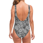 Black And White Western Flower Print One Piece Swimsuit