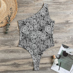 Black And White Western Flower Print One Shoulder Bodysuit