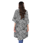 Black And White Western Flower Print Open Front Beach Cover Up