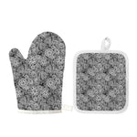 Black And White Western Flower Print Oven Mitt And Pot Holder Set