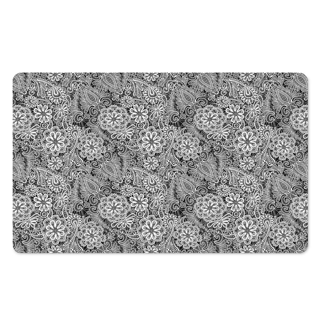 Black And White Western Flower Print Polyester Doormat