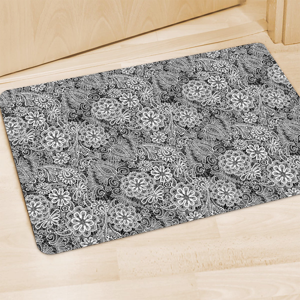Black And White Western Flower Print Polyester Doormat