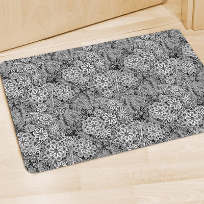 Black And White Western Flower Print Polyester Doormat
