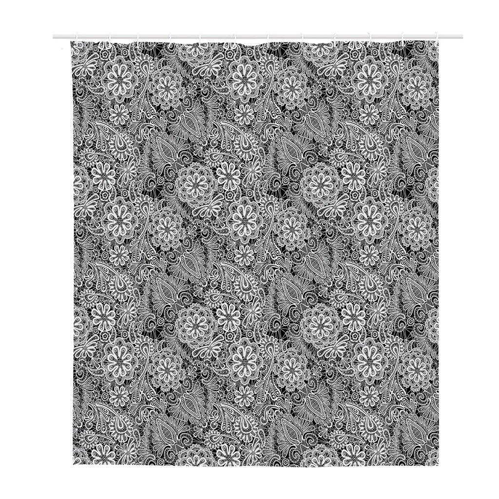 Black And White Western Flower Print Polyester Shower Curtain