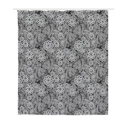 Black And White Western Flower Print Polyester Shower Curtain