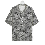 Black And White Western Flower Print Rayon Hawaiian Shirt