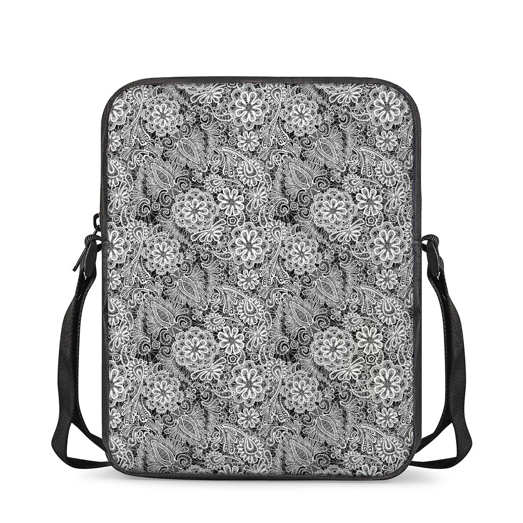 Black And White Western Flower Print Rectangular Crossbody Bag