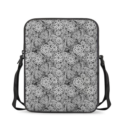 Black And White Western Flower Print Rectangular Crossbody Bag